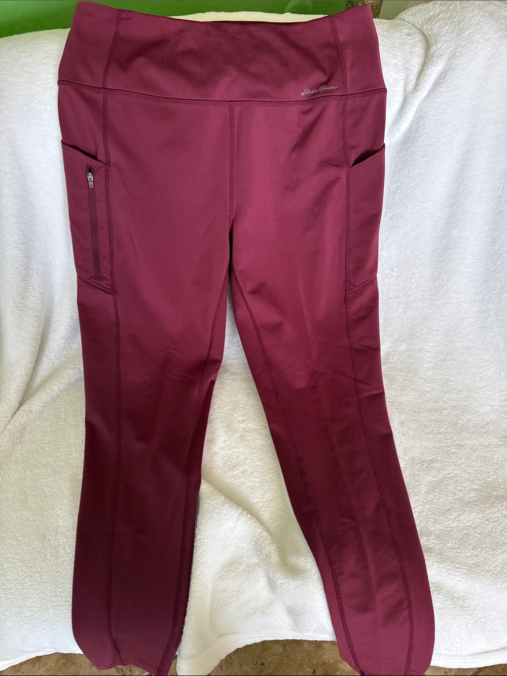 Eddie Bauer Maroon Performance Leggings with Zip Pocket
